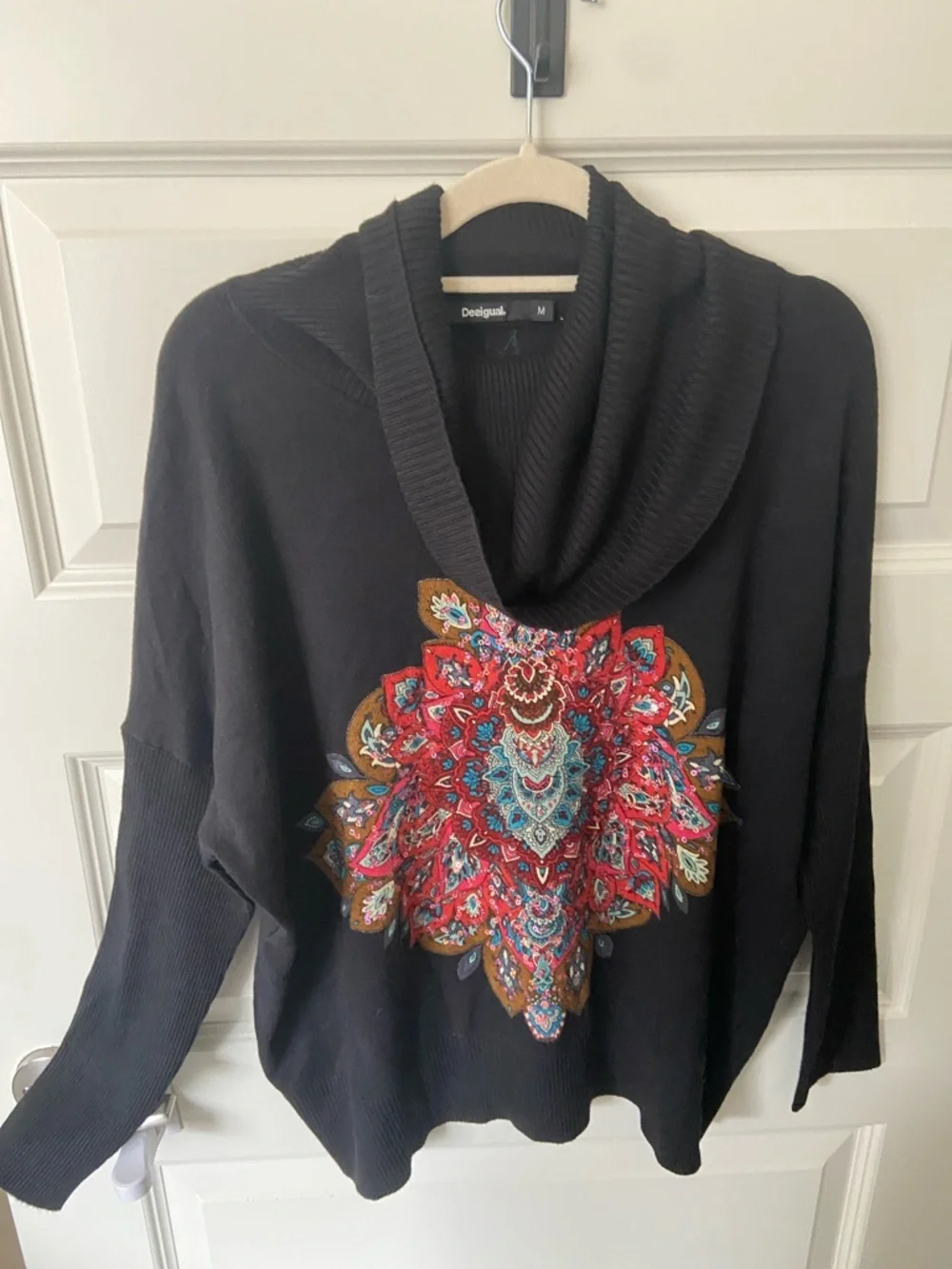 Desigual Cassandra Cowl Neck Sweater with Multicolor Sequins Medallion Print - Picture 6 of 10